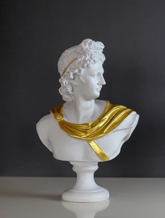 Apollo Bust Statue - White Gold, 32 cm / 12"