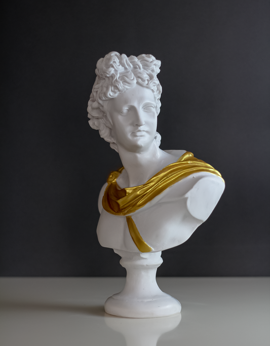 Apollo Bust Statue - White Gold, 32 cm / 12"