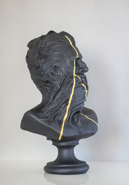 Poseidon Black Gold Strip Bust Statue, 38 cm / 15"