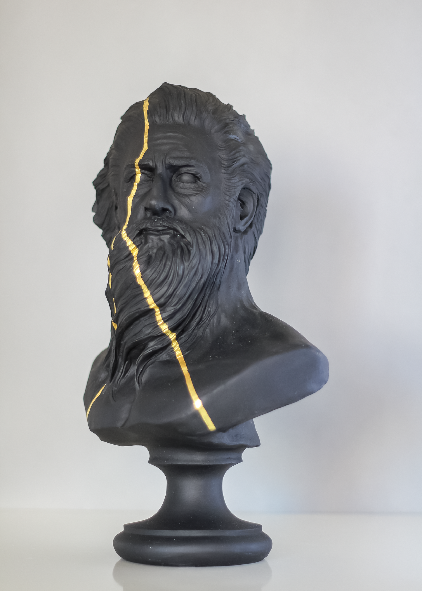 Poseidon Black Gold Strip Bust Statue, 38 cm / 15"