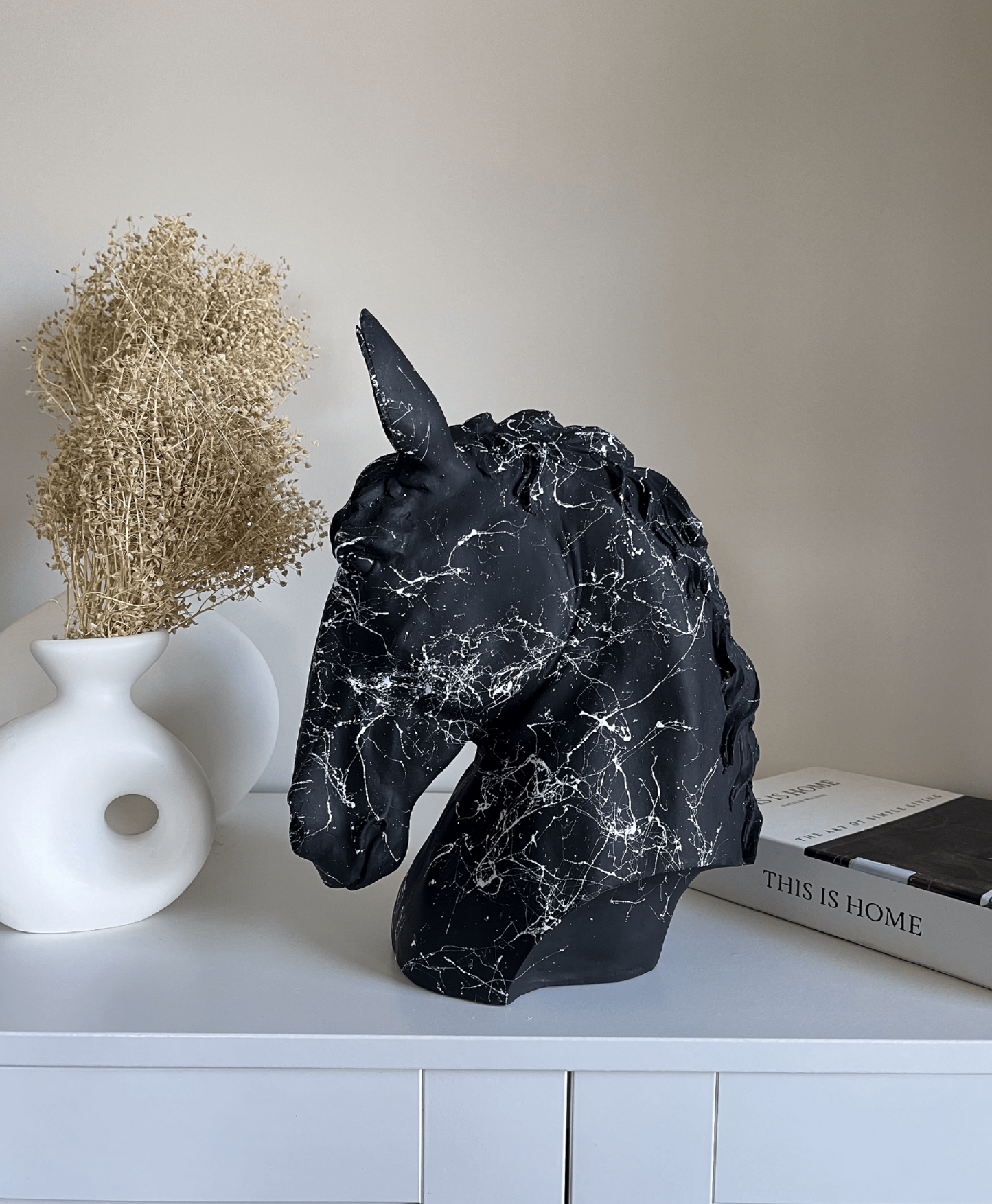 Horse Head Statue, 32 cm / 13", Marble Effect