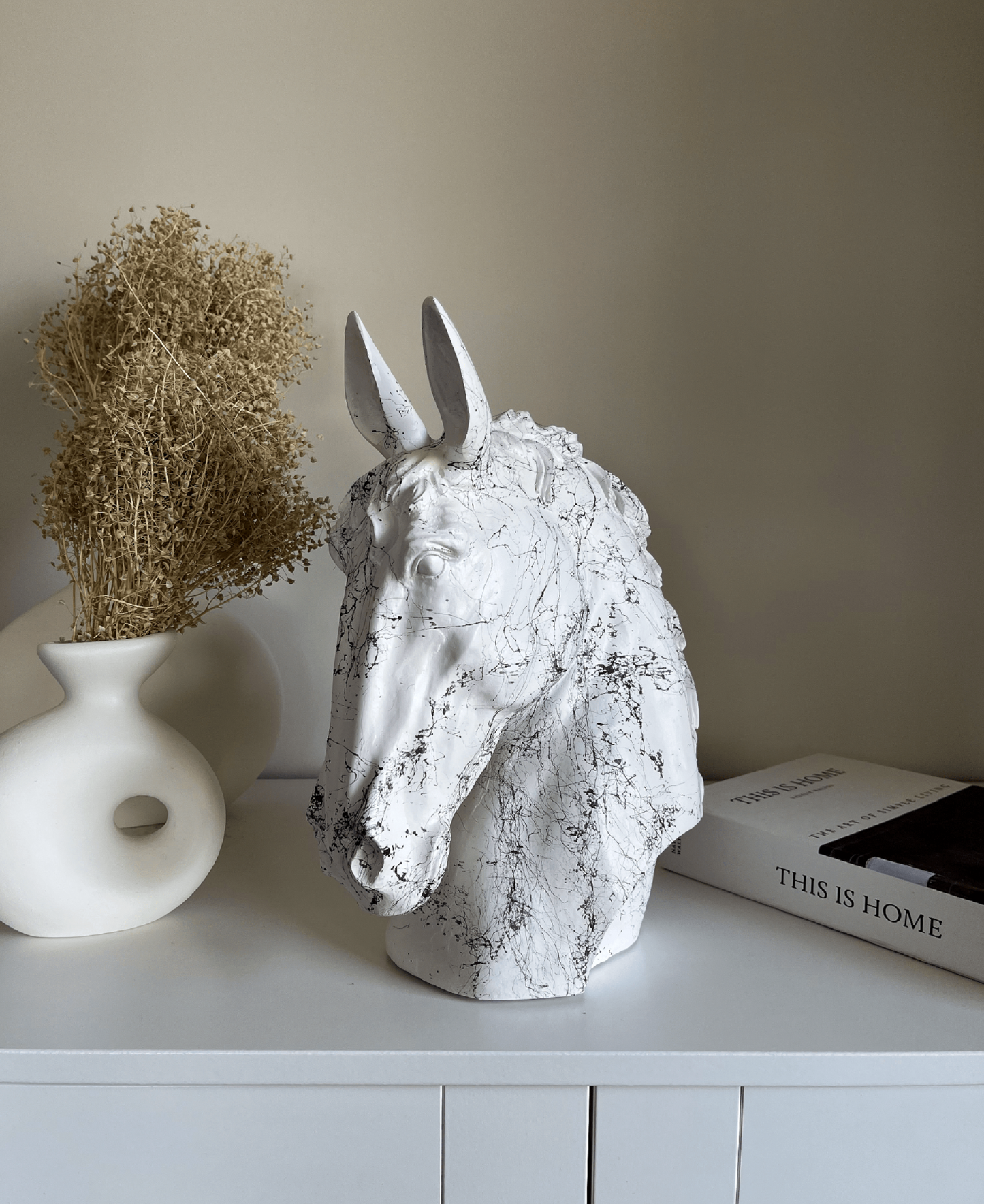 Horse Head Statue, 32 cm / 13", Marble Effect