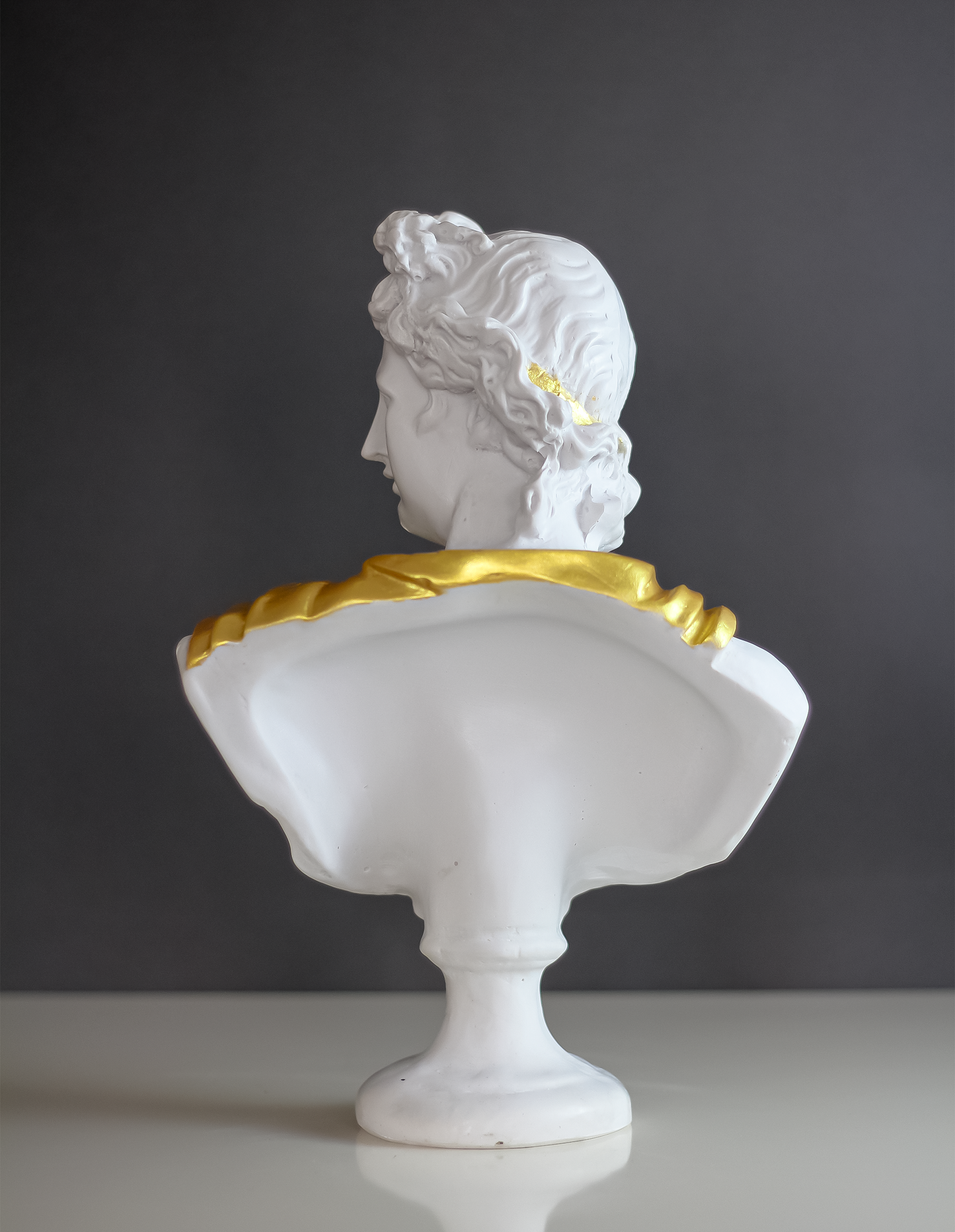 Apollo Bust Statue - White Gold, 32 cm / 12"