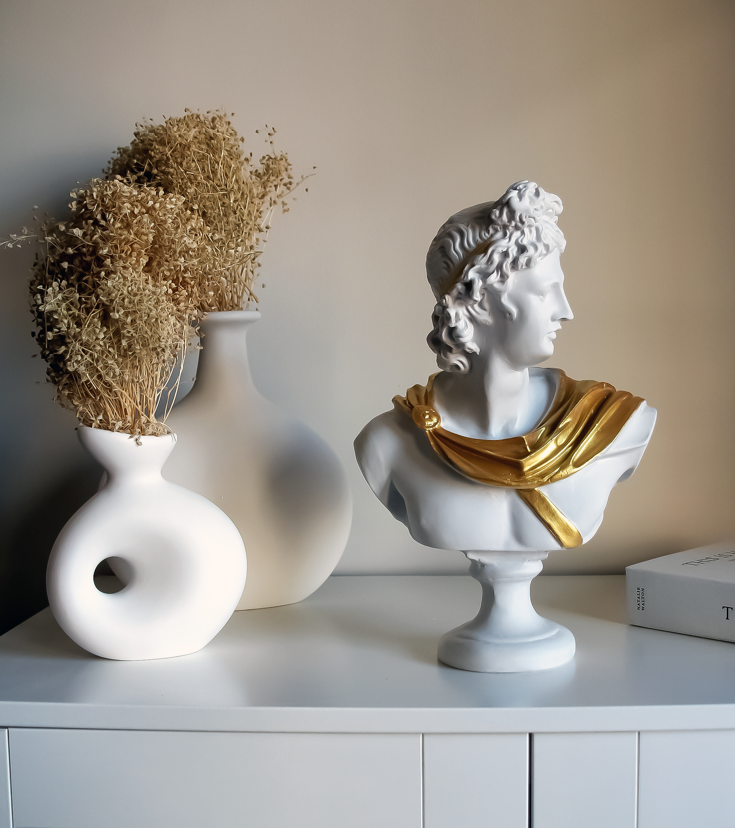Apollo Bust Statue - White Gold, 32 cm / 12"