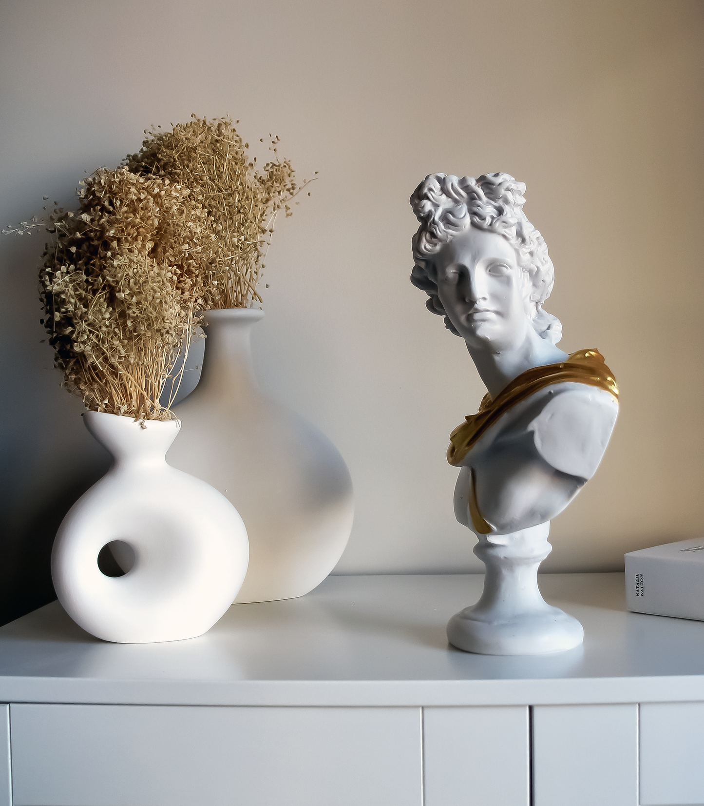 Apollo Bust Statue - White Gold, 32 cm / 12"