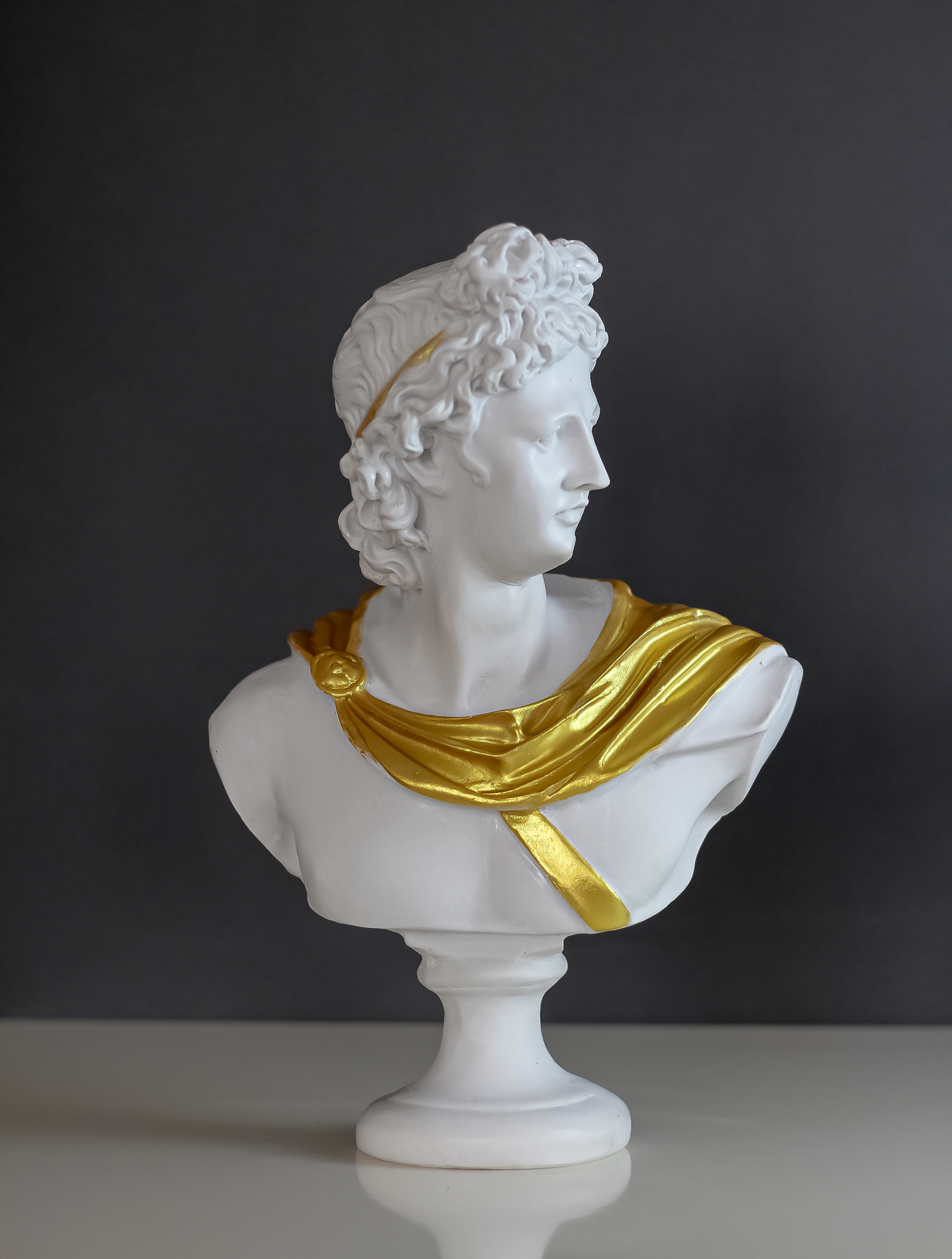 Apollo Bust Statue - White Gold, 32 cm / 12"