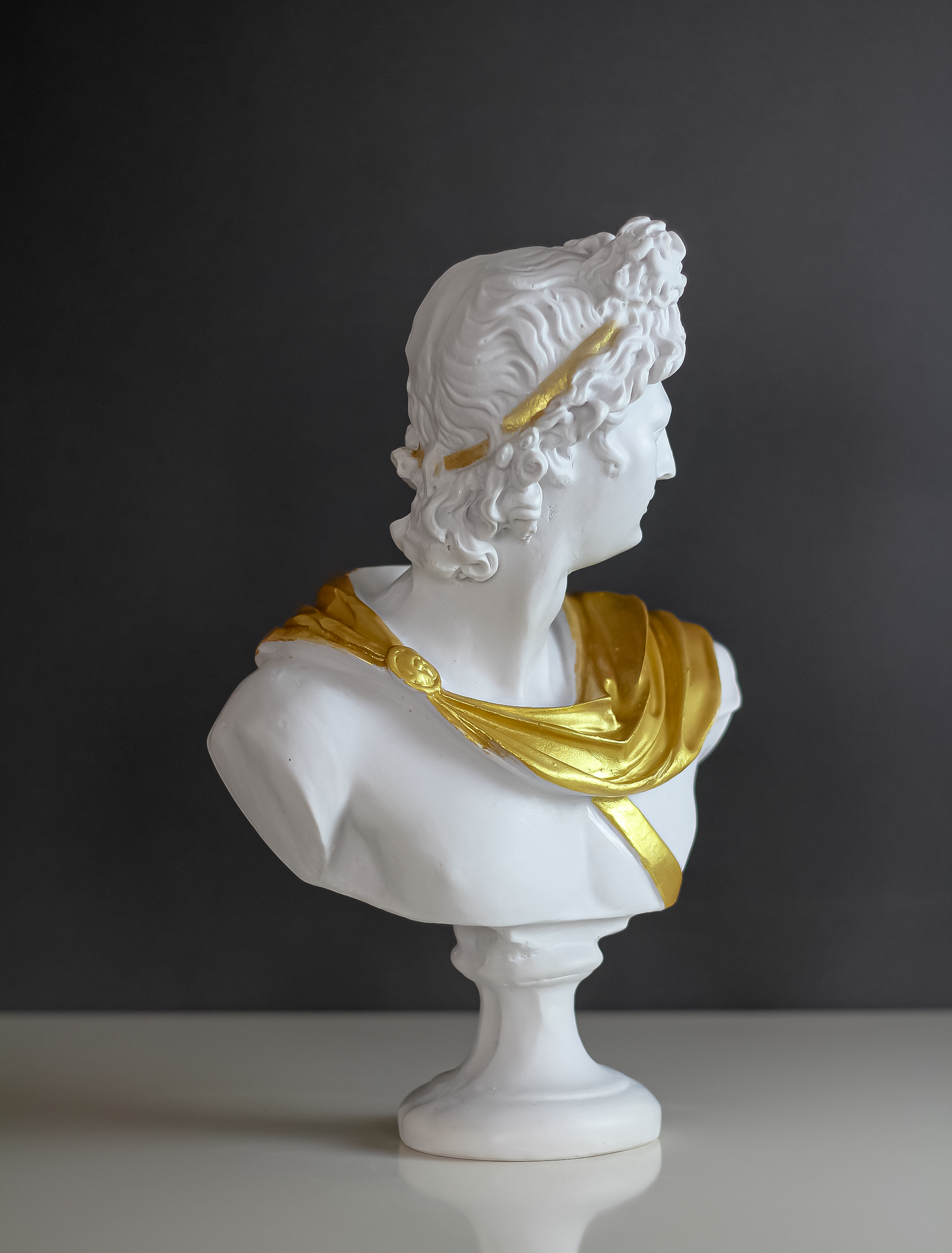 Apollo Bust Statue - White Gold, 32 cm / 12"